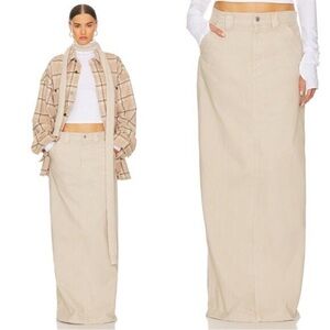 Helsa NEW Workwear Long Y2K Khaki Cotton Casual Tan Maxi Skirt in Taupe Size S